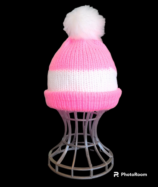 Double Knit Winter hats with Faux Fur Pom-pom (handmade)