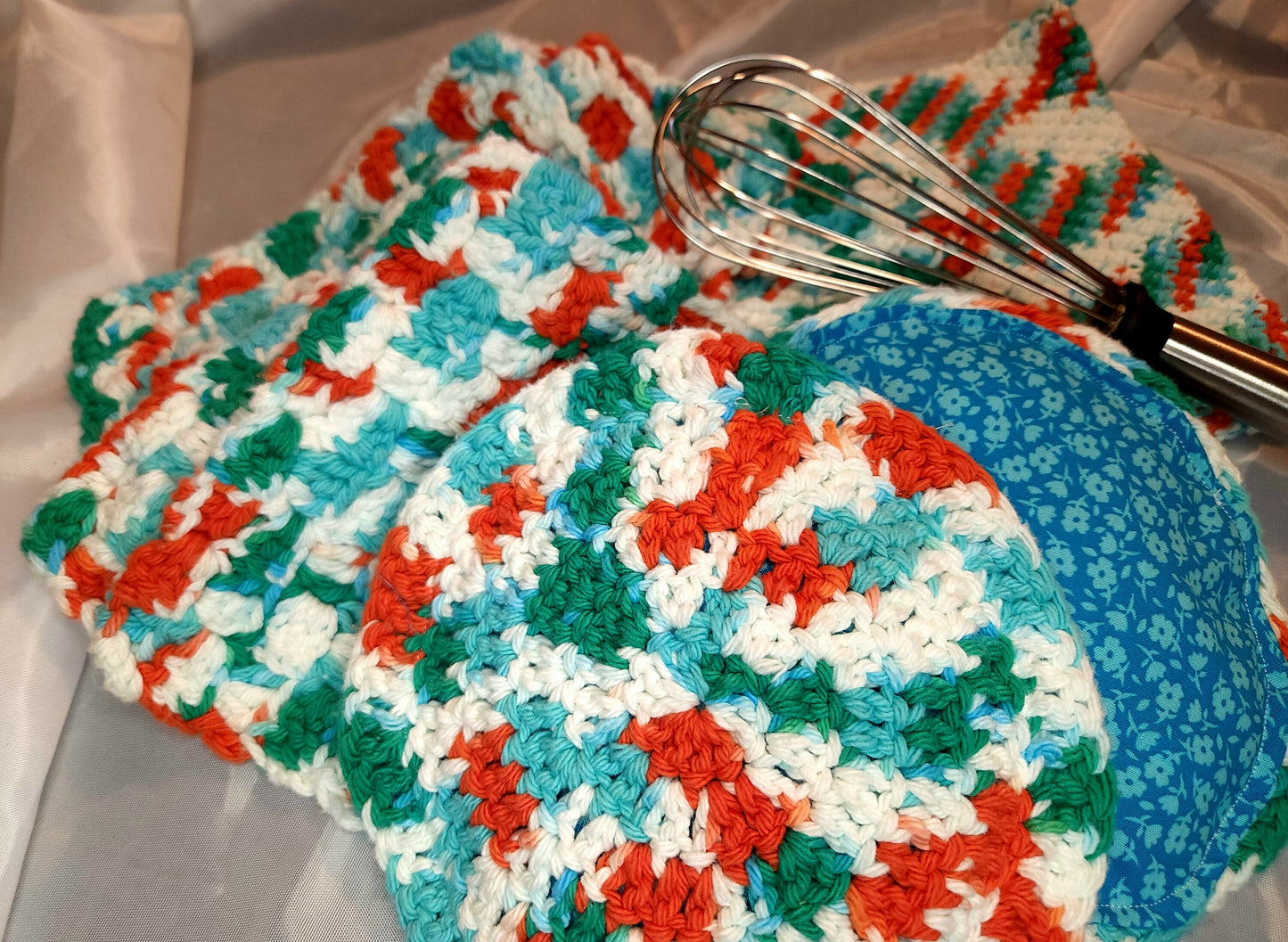 Handmade Crochet Dishcloths, Potholders, and Trivet Set