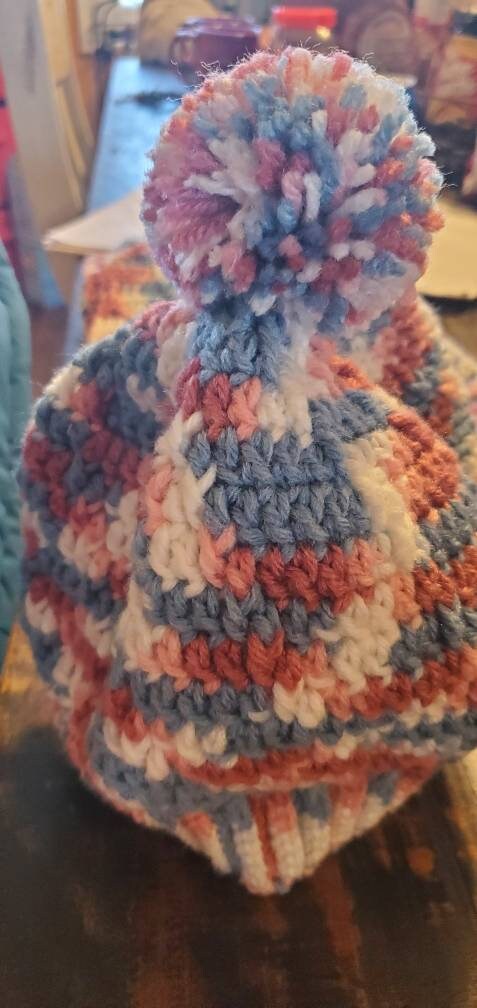 Crochet Pom-pom Beanie and Scarf Set