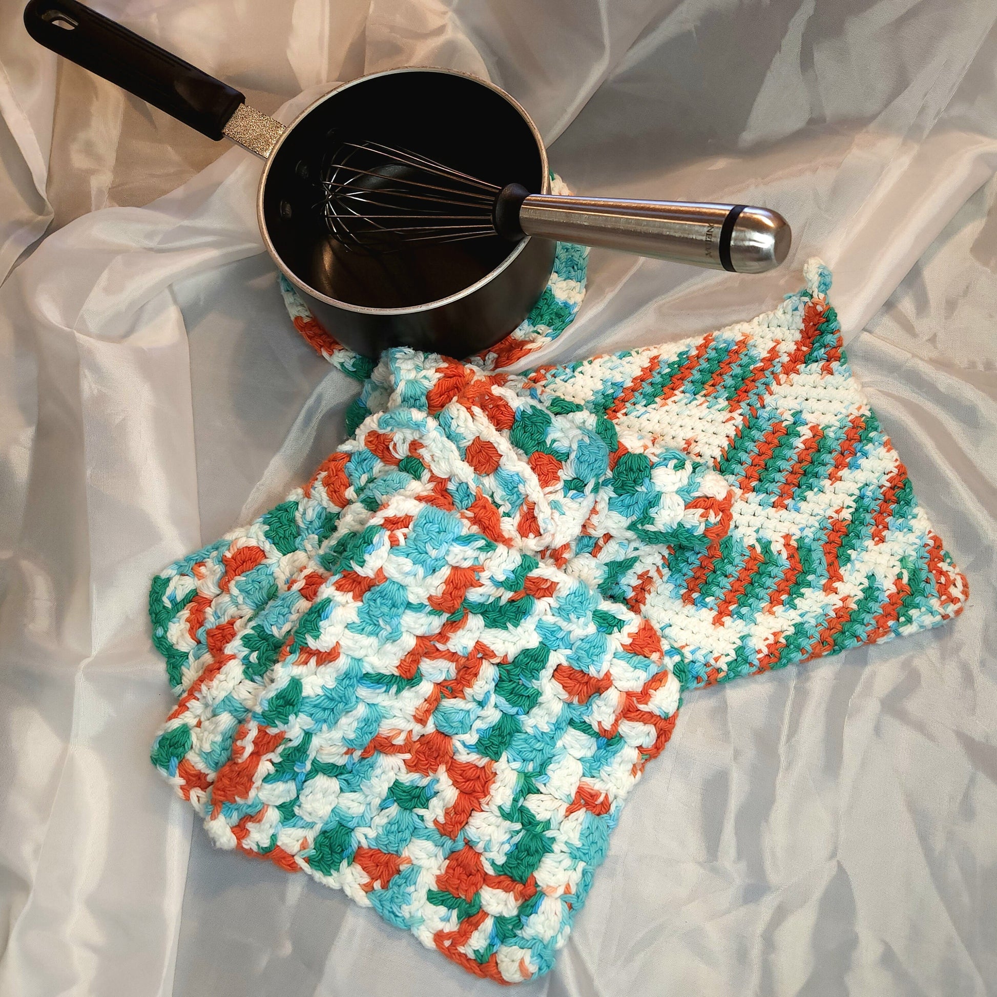 Handmade Crochet Dishcloths, Potholders, and Trivet Set